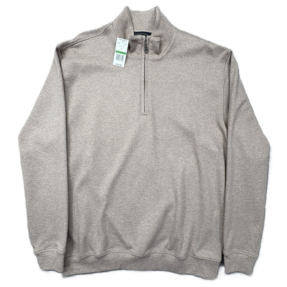 Scott Barber Quarter Zip Pullover Sweater Mens L Beige Pima Cotton Mock Neck NWT